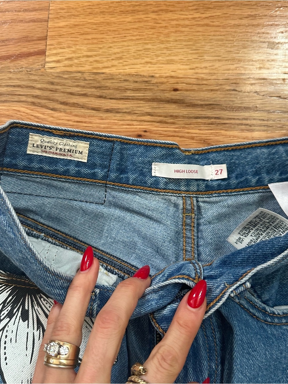 FARM Rio x Levi’s - Blue Denim Wide-Leg Jeans with White Floral Prints - Picture 5 of 7